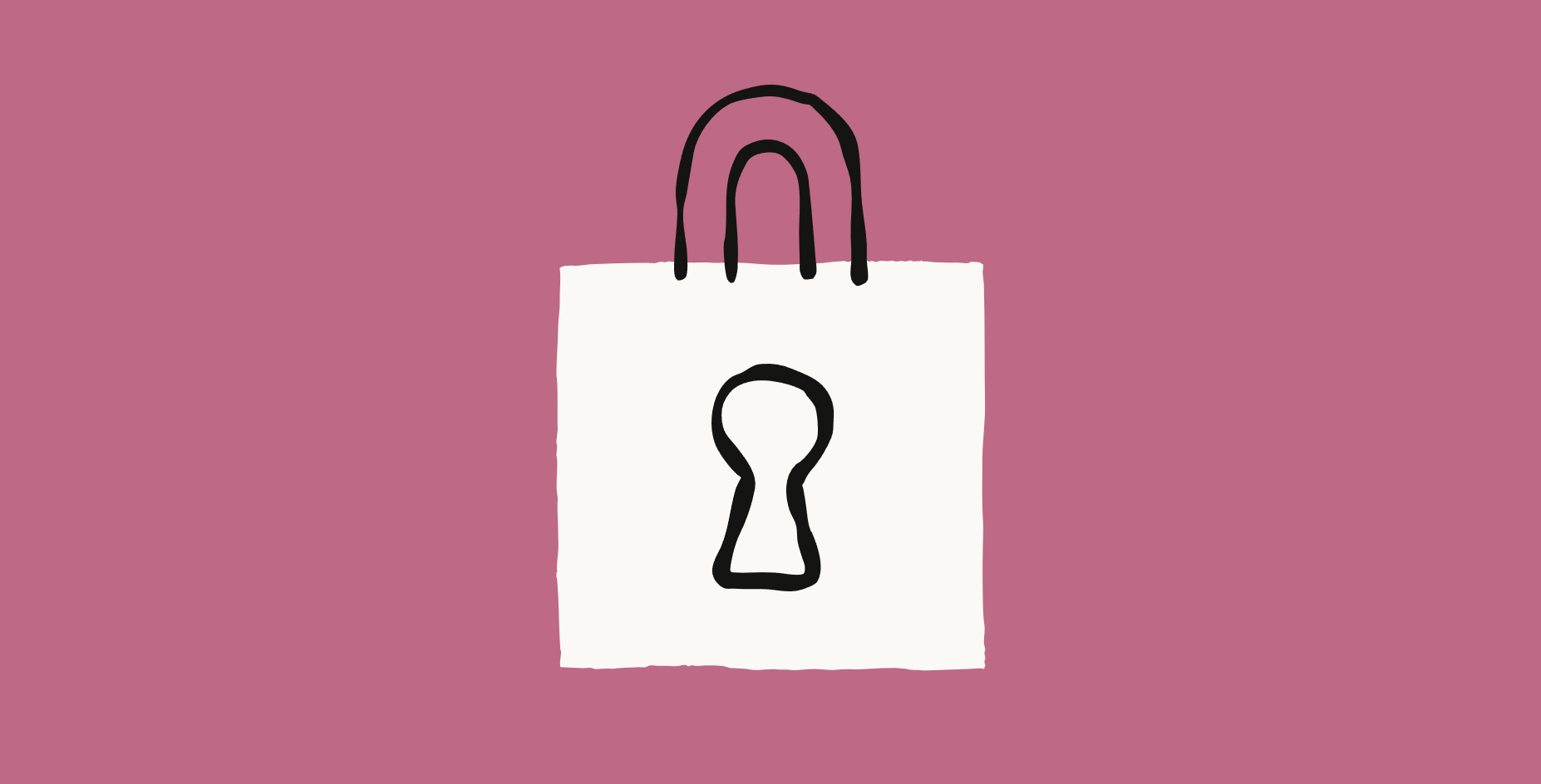A white padlock sketch on a mauve background