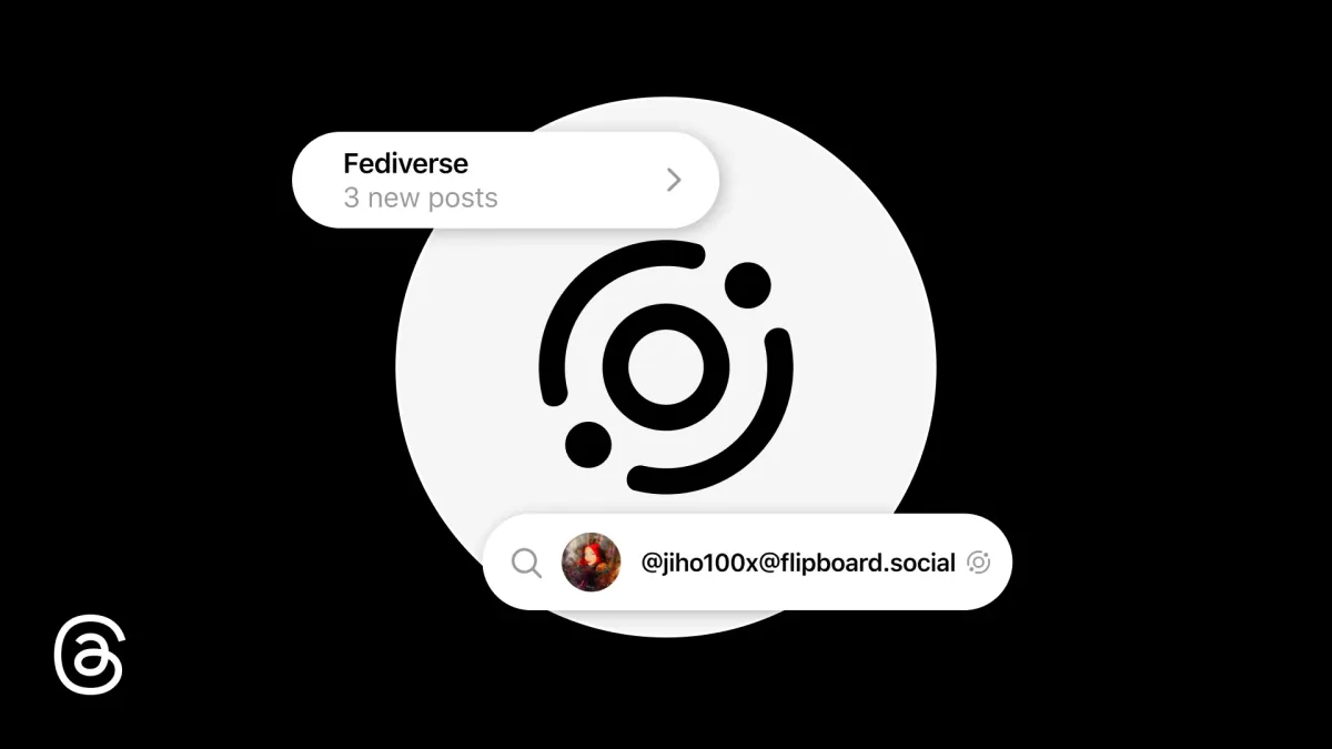 A black background with the Threads Fediverse Sharing logo in the center