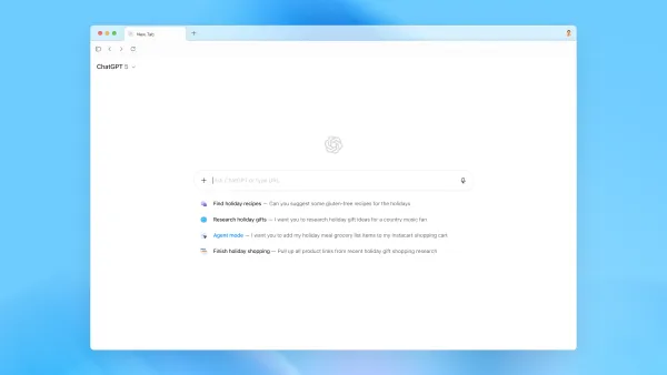 A screenshot of the main search tab of ChatGPT Atlas, which is an empty ChatGPT window