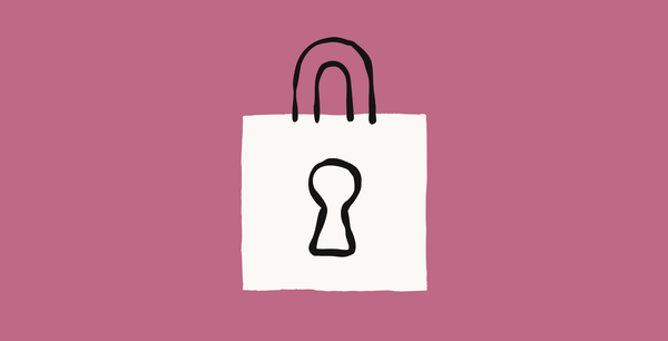 A white padlock sketch on a mauve background