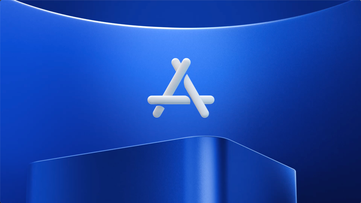 The Apple App Store logo on a blue background